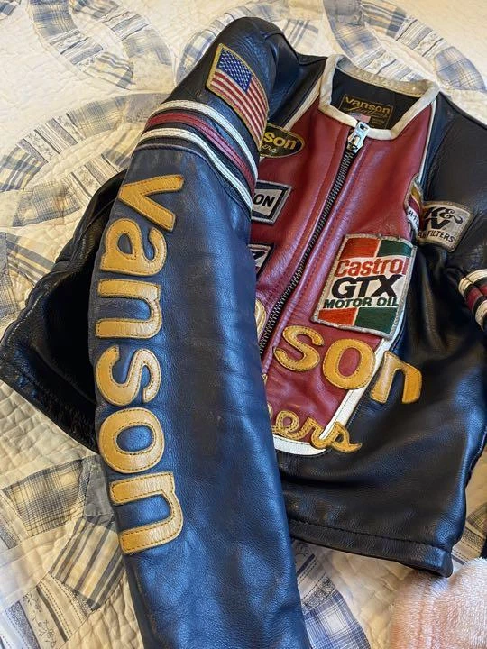 VANSON riders jacket RPJ RACE patch leather size 36 black red from