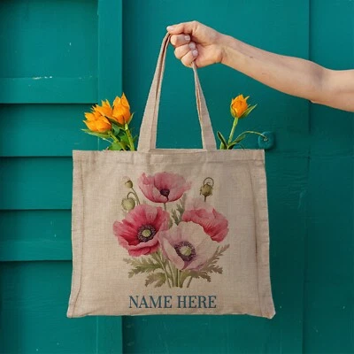 KRAFTYGIFTS Personalised Poppy Shopping Bag Flower Reusable Tote Shopper Handbag KTB30