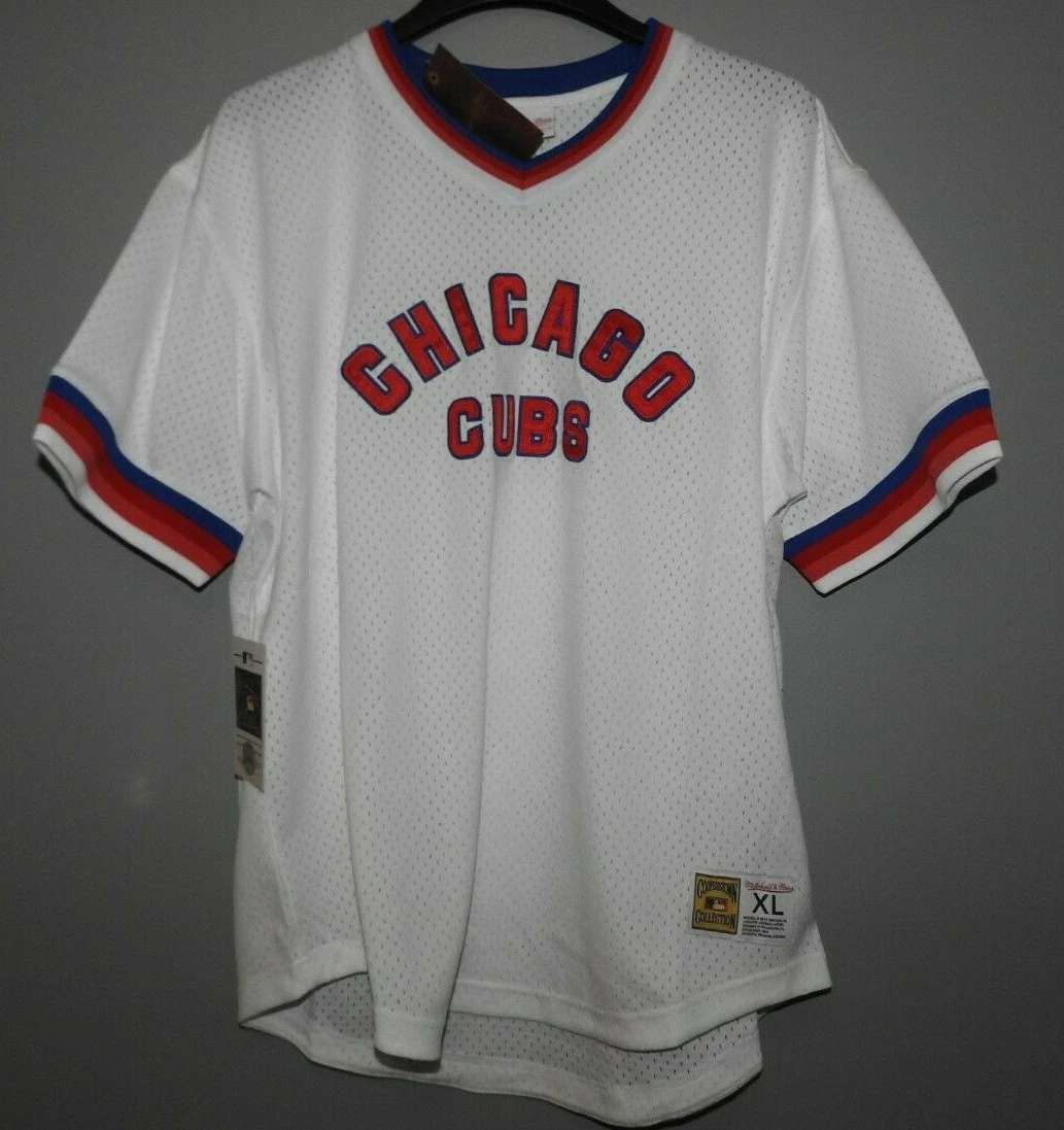 Mitchell & Ness Men MLB Chicago Cubs Mesh V-Neck Jersey White Xlg