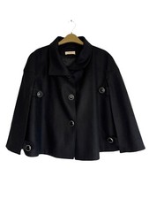Oui Cape Jacket Coat Poncho Size 14 70% Fleece Wool 10% Cashmere Black Fits 12
