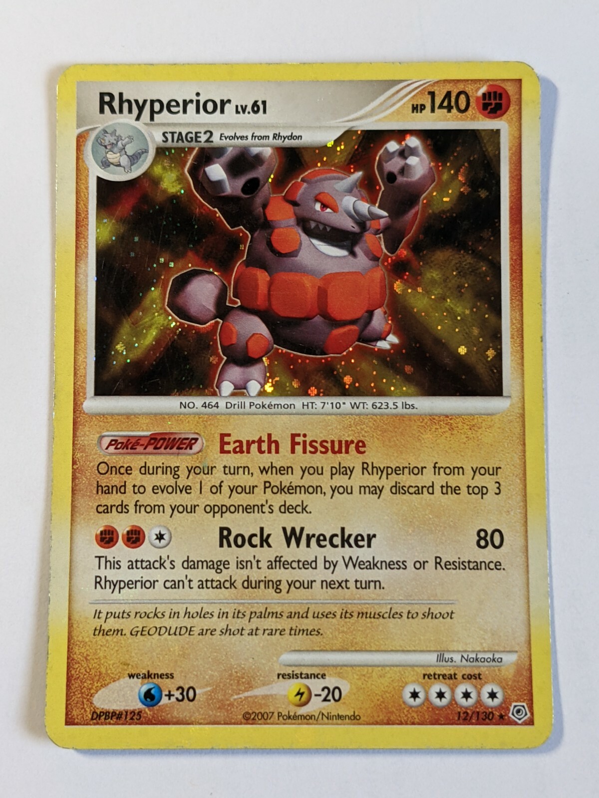 Pokemon: Rhyperior 12/130 Holo Rare. Diamond & Pearl. LP