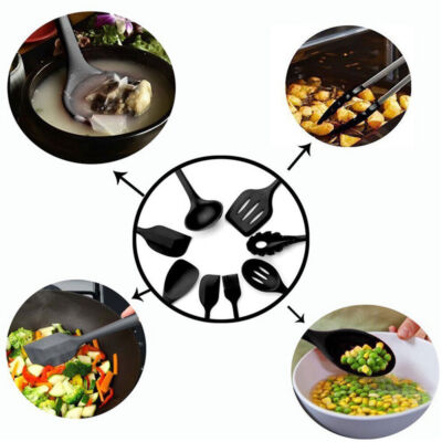 10 Pcs Silicone Kitchen Utensil Set Heat Resistant Cooking Utensils Non-Stick 