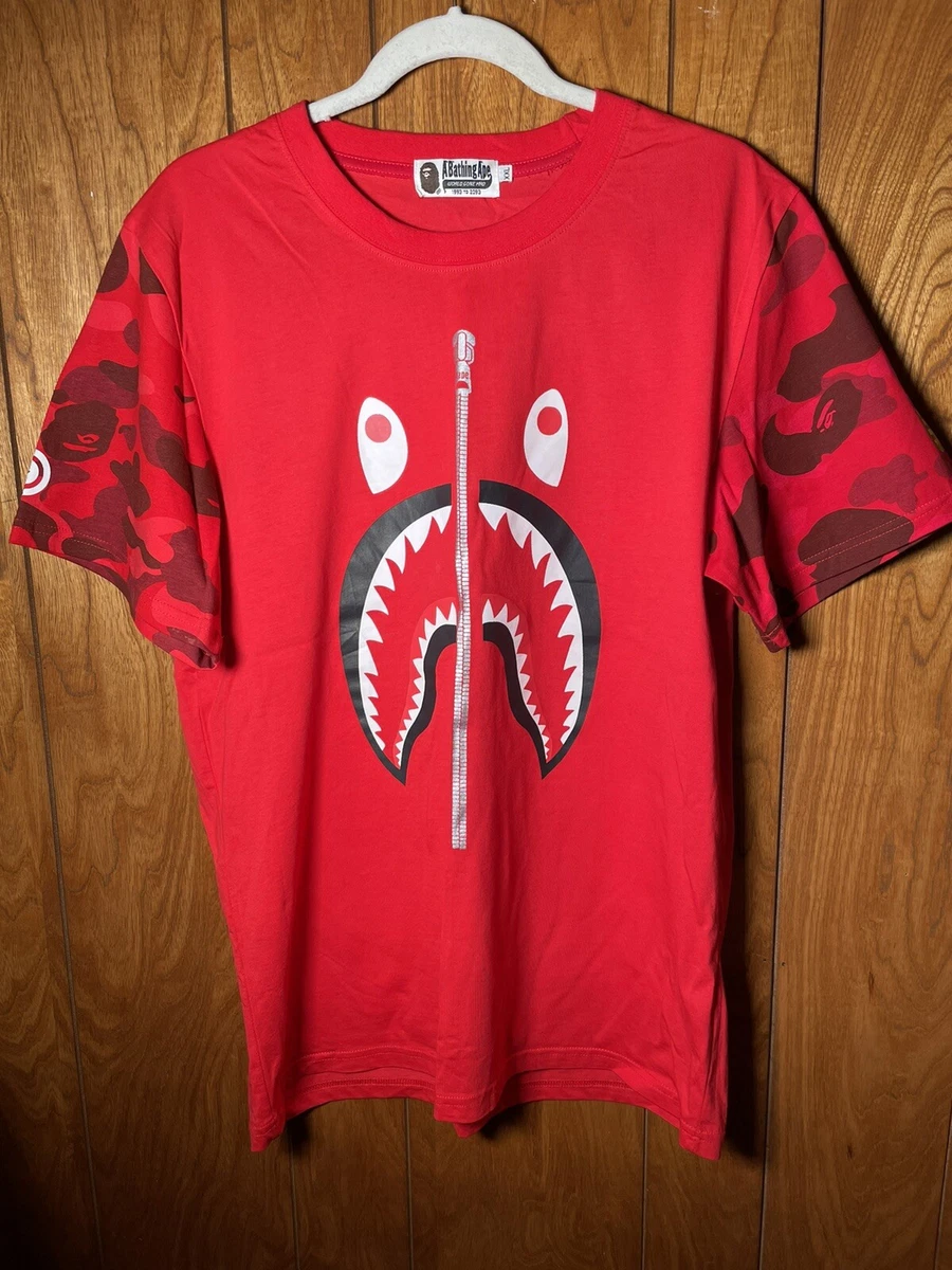 BAPE Red & Camo Shark T-shirt, A Bathing Ape, Sz Large