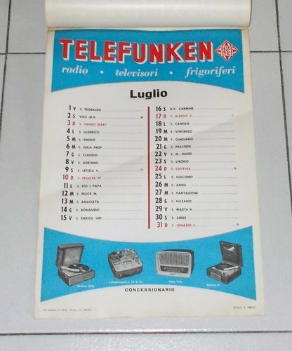 Calendario TELEFUNKEN 1960 Radiotelevisione Calendar Radio Tv Promo Pubblicità - Picture 4 of 4