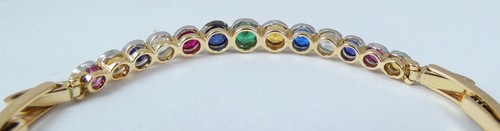 Antique Vintage 15ct Yellow Gold Rainbow Harlequin Gemstone Bracelet Bangle Link - Picture 7 of 16