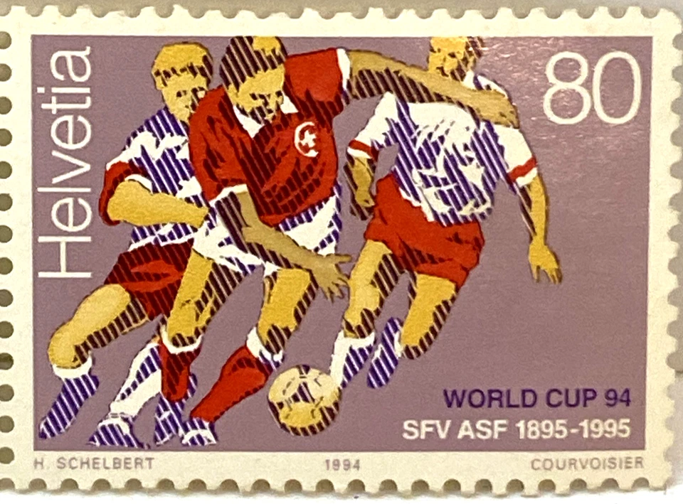 Estampilla de colección Helvetia Suiza/Suiza 1994 Copa Mundial de la FIFA Estados Unidos H. Schelbert 80¢ Foto 2 de 4