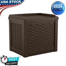 Outdoor Patio Garden Chest Bin 22 Gallon Resin Wicker Storage Deck Box Container