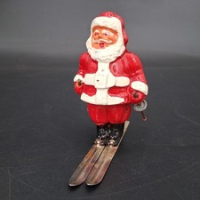 Vintage Barclay Lead Figure Santa Claus On Skis Painted w/ Metal Skis