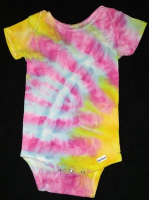Pink, Blue, Yellow & Green Blooming Shibori Ice Dye Tie Dye Baby Onesie ~ Sz 18M
