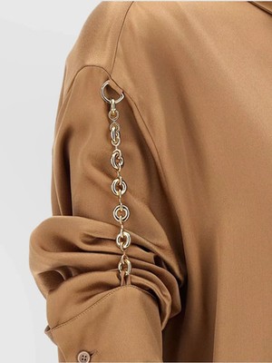 Auth NWT LOEWE Beige Embellished with GOLD CHAIN Silk Satin SHIRT Blouse