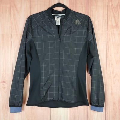Adidas Supernova Womens Jacket Small Black Plaid Pattern Long Sleeve Full Zip