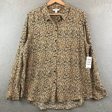 New ON 34th Leopard Print Button Down Shirt Long Sleeve Womens Large Animal