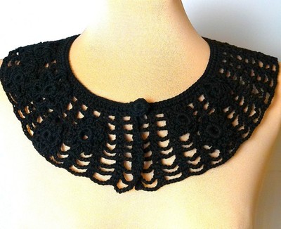 Handmade Black Crochet Detachable Collar Romantic Gothic Lace Peter Pan