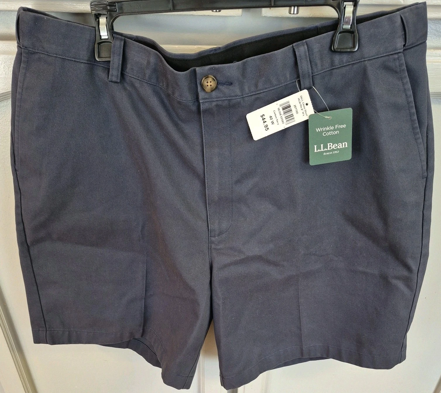 LL Bean Mens Cotton Classic Fit Wrinkle Free Shorts Carbon Navy Size 40