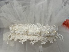 Vintage Ivory Juliet Cap Bridal and 25" Veil Circa 1960  s Pearls Lace Appliques