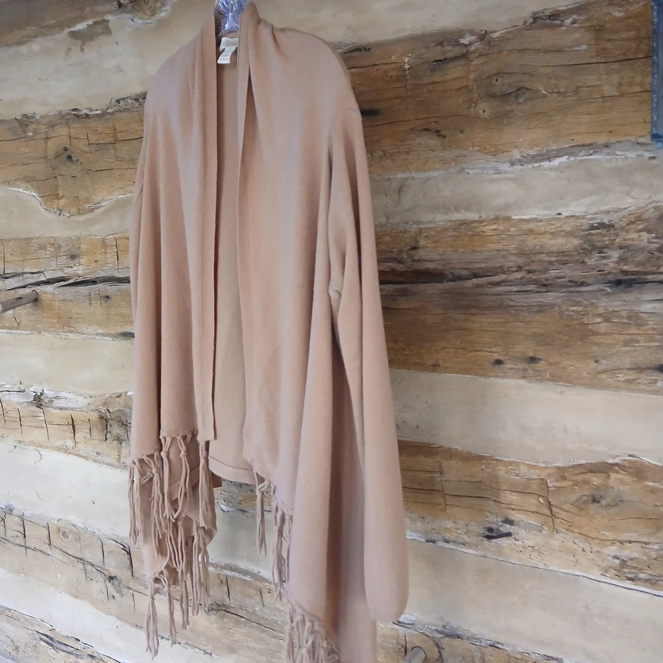 Cárdigan para mujer Peck & Peck abierto manga larga flecos cachemir camel tostado XL Foto 4 de 4