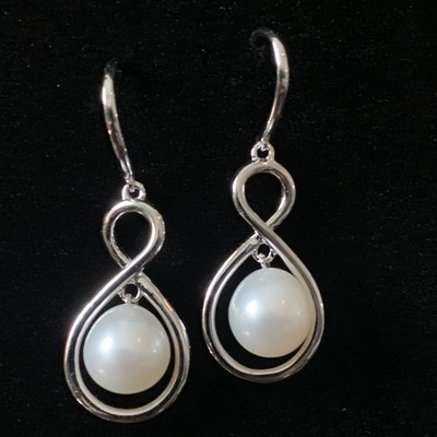 Imperial Pearls Sterling Silver Infinity Drop Earrings White Freshwater Minimal