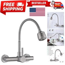 Elegant Wall Mount Kitchen Sink Faucet with 360 Swivel Sprayer - Brushed Nickel