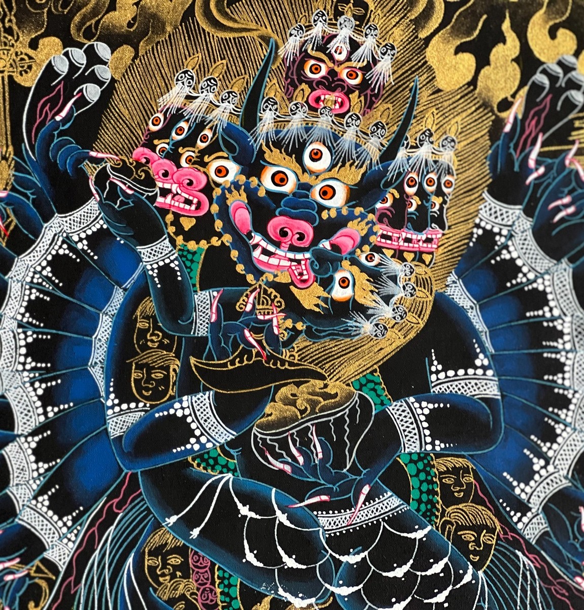 ORIGINAL HAND-PAINTED YAMANTAKA SHAKTI TIBETAN THANGKA PROTECTION