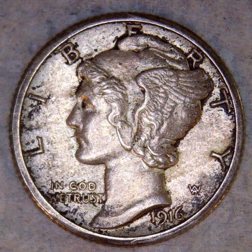 1916 10C Mercury Dime Circulated AU
