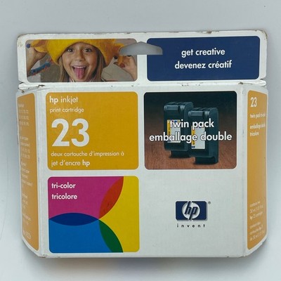 HP 23 Inkjet Print Cartridge Twin Pack Tri-Color Genuine New Sealed Box C1823T