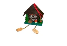 Miniature Wooden Cuckoo Clock Ornament – Hand-Painted Hanging Decoration