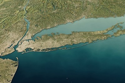 New York Long Island 3D Rendering Satellite View Topographic Map Poster 18x12