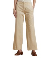 Lauren Ralph Lauren Cotton Twill Wide Leg Pants, Ivory Beige, sz 10, L 31.5
