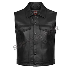 SOA Men's Leather Vest Anarchy Motorcycle Biker Club Concealed Carry Outlaws