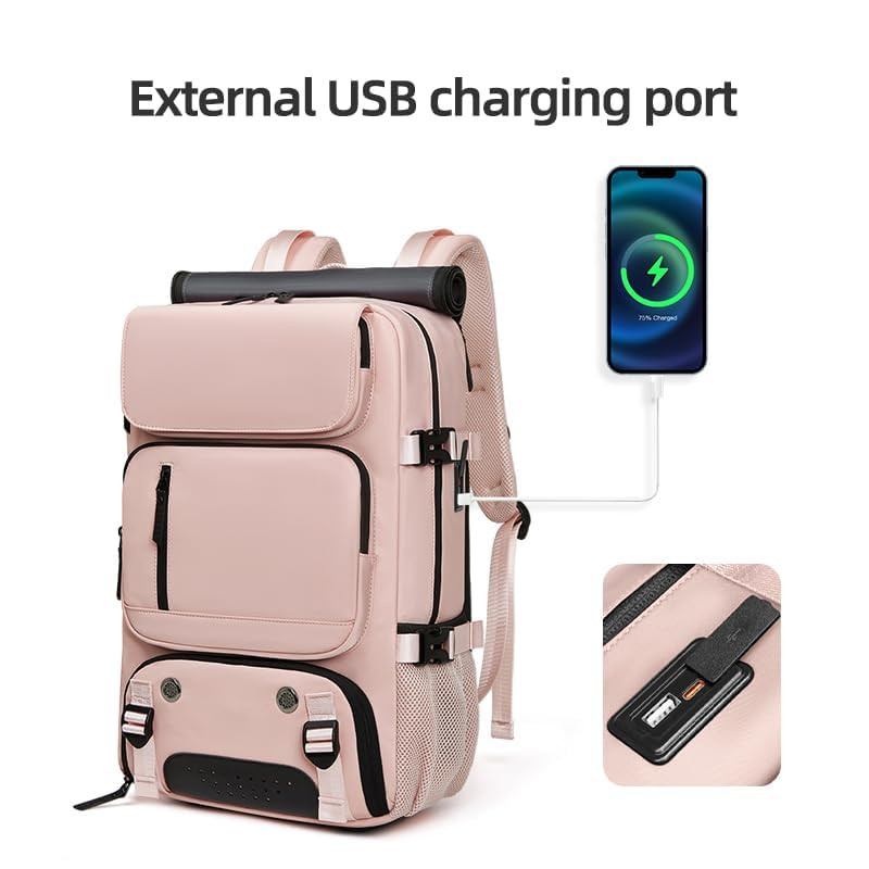 Women\'s Backpack Waterproof Laptop Backpack with Shoe Bag, Pink, 16 inch Women Travel Backpack Teenage girl USB charging Business  main image 4