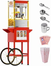 10oz 40 Cups Commercial Popcorn Popper Maker Machine w/Cart,Candy Dispensers Red