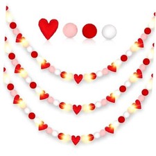 3 Pcs 66 Inch Valentine's Day Felt Heart Garland Hanging Pom Pom Ball Heart