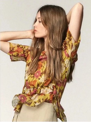Massimo Dutti Sz 8 M Mulberry Silk Multicolor Floral Top Tunic Fairycore Pixie