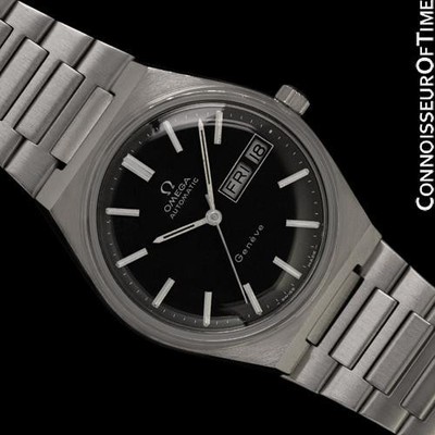 1975 OMEGA GENEVE Vintage Mens Day Date SS Steel Watch - Mint with Warranty