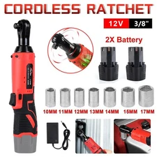 3/8'' Electric Cordless Ratchet Right Angle Wrench Impact Power Tool 2 Battery