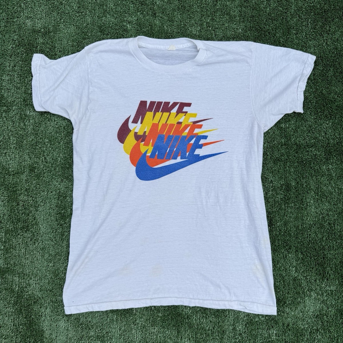 Nike Vintage T Shirt Mens 70s Quad Swoosh Stack OG Rare Pinwheel