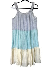 Rails Dress Capri Mixed Rainbow Stripe Large Midi Linen Blend Resort Beach Lined