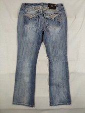 Miss Me Jeans Women's 29 Easy Boot Cut Embellished Vintage Wash Western Blue
