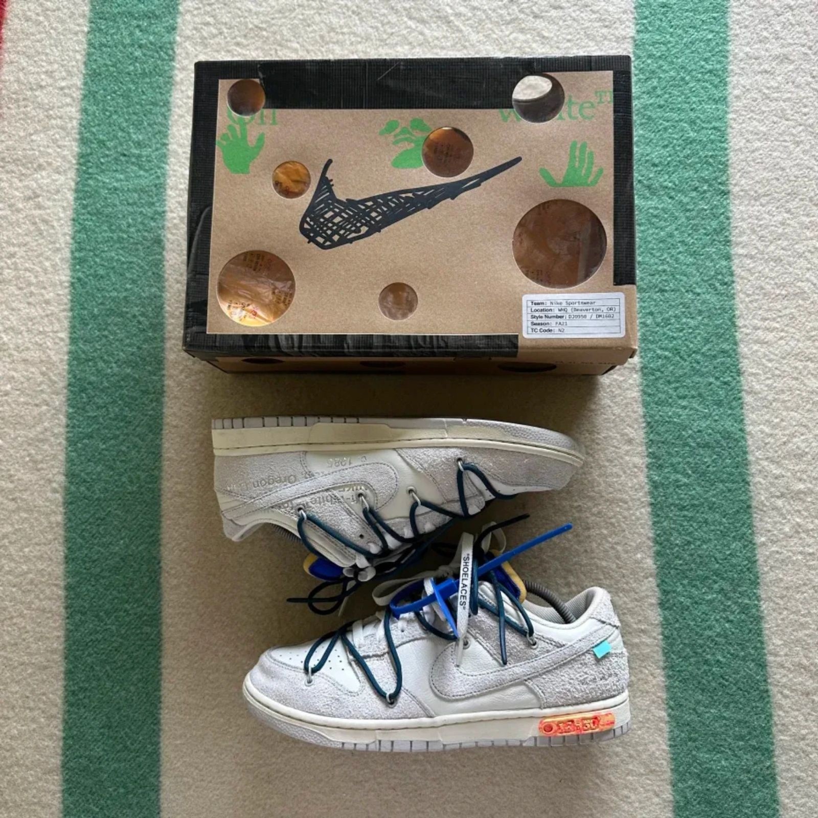Off White x Nike Dunk Low "Lotto 16 di 50" Taglia 11 Uomo DJ0950 111