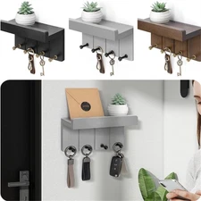 Small Key Holder Wall Mount 8In Key and Mail Holder with Shelf and 4 Sturdy Hook