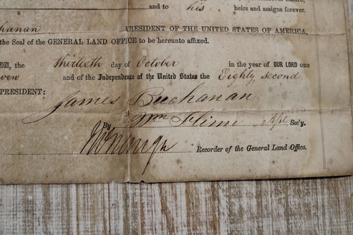 1857 Land Grant James Buchanan Presidente firmato Stephen Hoffner Jackson Missouri - Foto 6 di 7