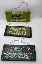 3 Grinch Wooden Christmas Sign Wall Tree Decor Wreath Craft Door Decoration
