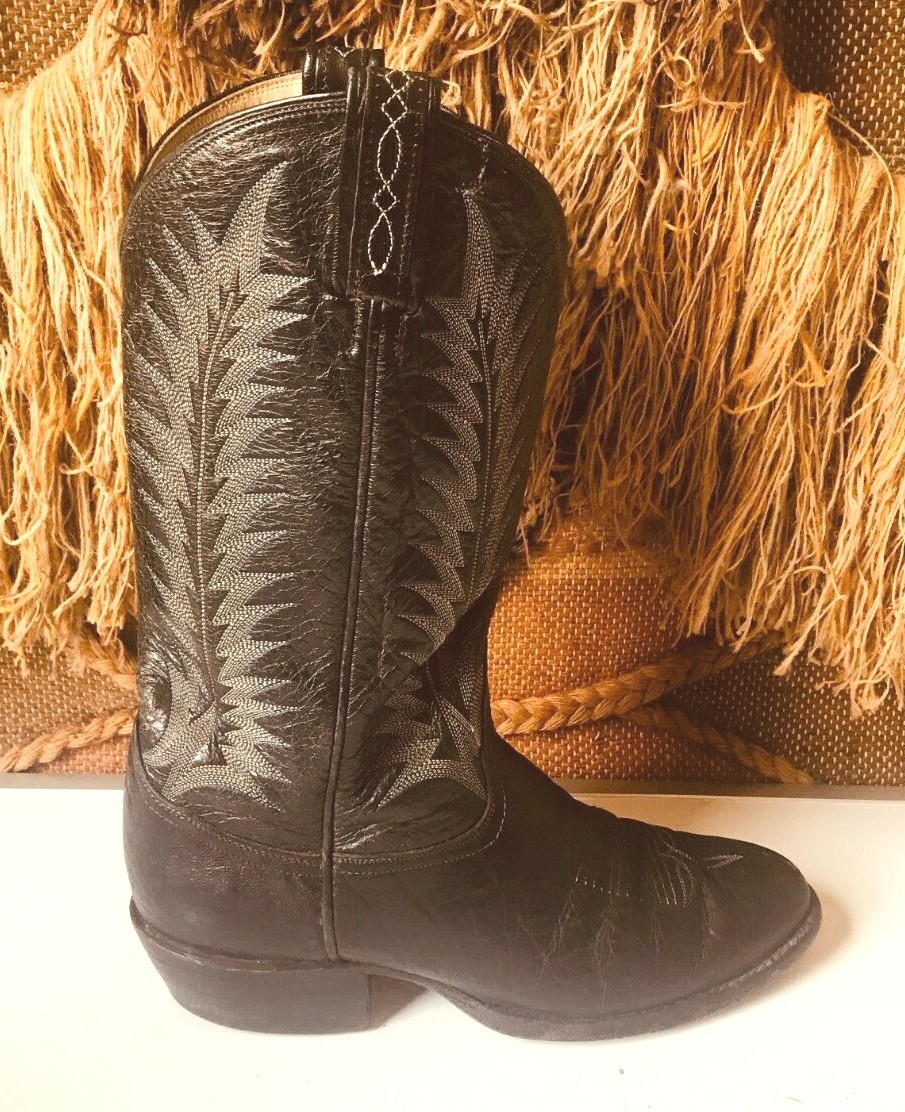 TONY LAMA Men\'s Sz 9D Black Elephant Leather Boots Lug Sole Style 8613 Tony Lama Elephant Boots | eBay main image 4
