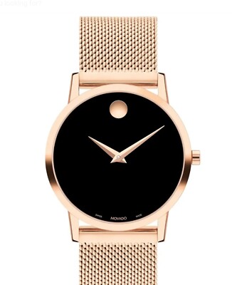 NEW Movado Museum Classic Black Dial Ladies Rose Gold Swiss