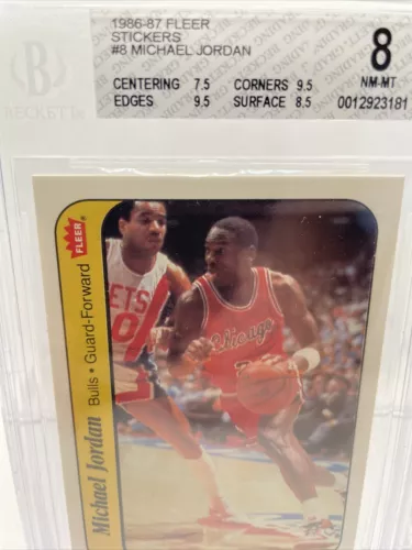 🔥 Michael Jordan Rookie Card 1986-87 Fleer Sticker #8 BGS 8 (TWO 9.5 ) Read !!!