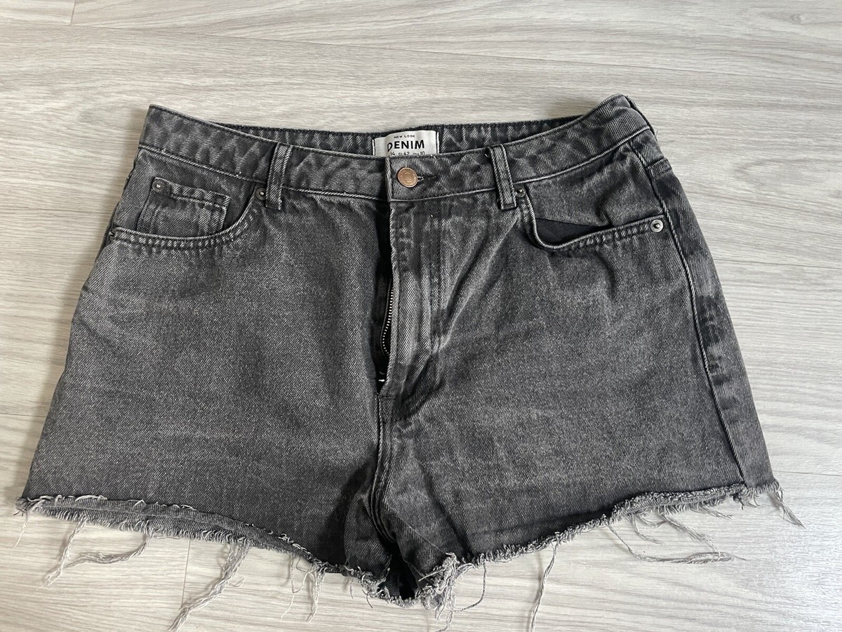 Ladies New Look Black Denim Shorts Size 14 UK