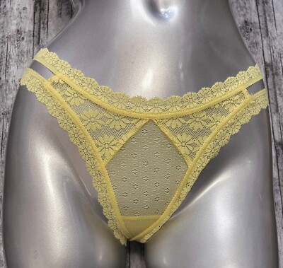 Nwt Victorias Secret The Lacie Daisy Lace Brazilian Strappy Panty Yellow Tulip S