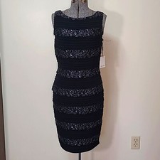 NWT Calvin Klein Black w/ Silvery Eyelash Lace Pleated Tank Sheath Dress Size 8