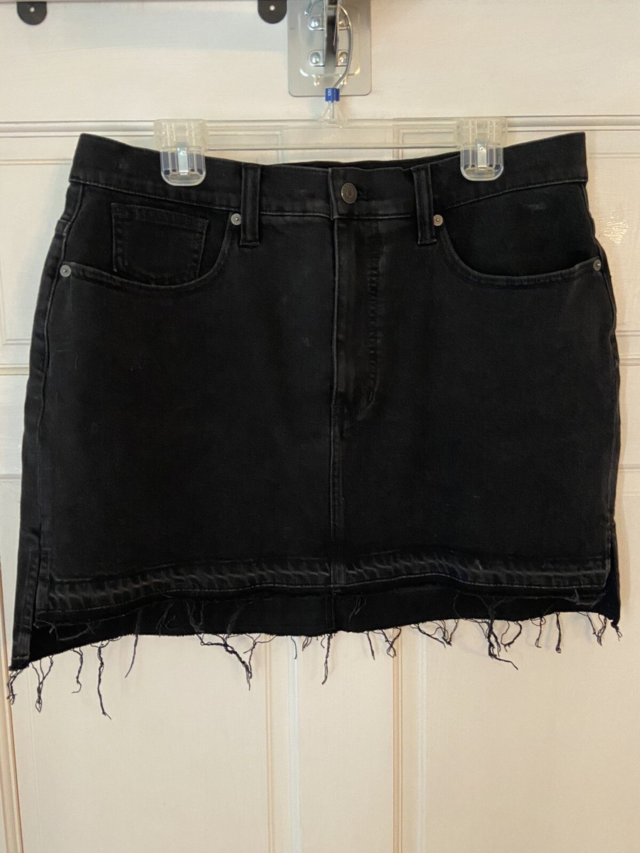 Madewell Black Denim Mini Skirt Women's Size 32 Frayed Hem