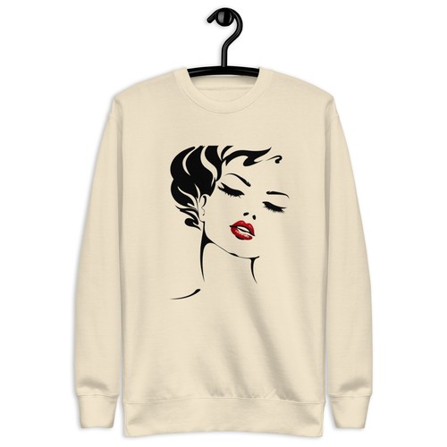 Woman Face Black Outline Unisex Premium Sweatshirt Red Lip - Picture 10 of 13